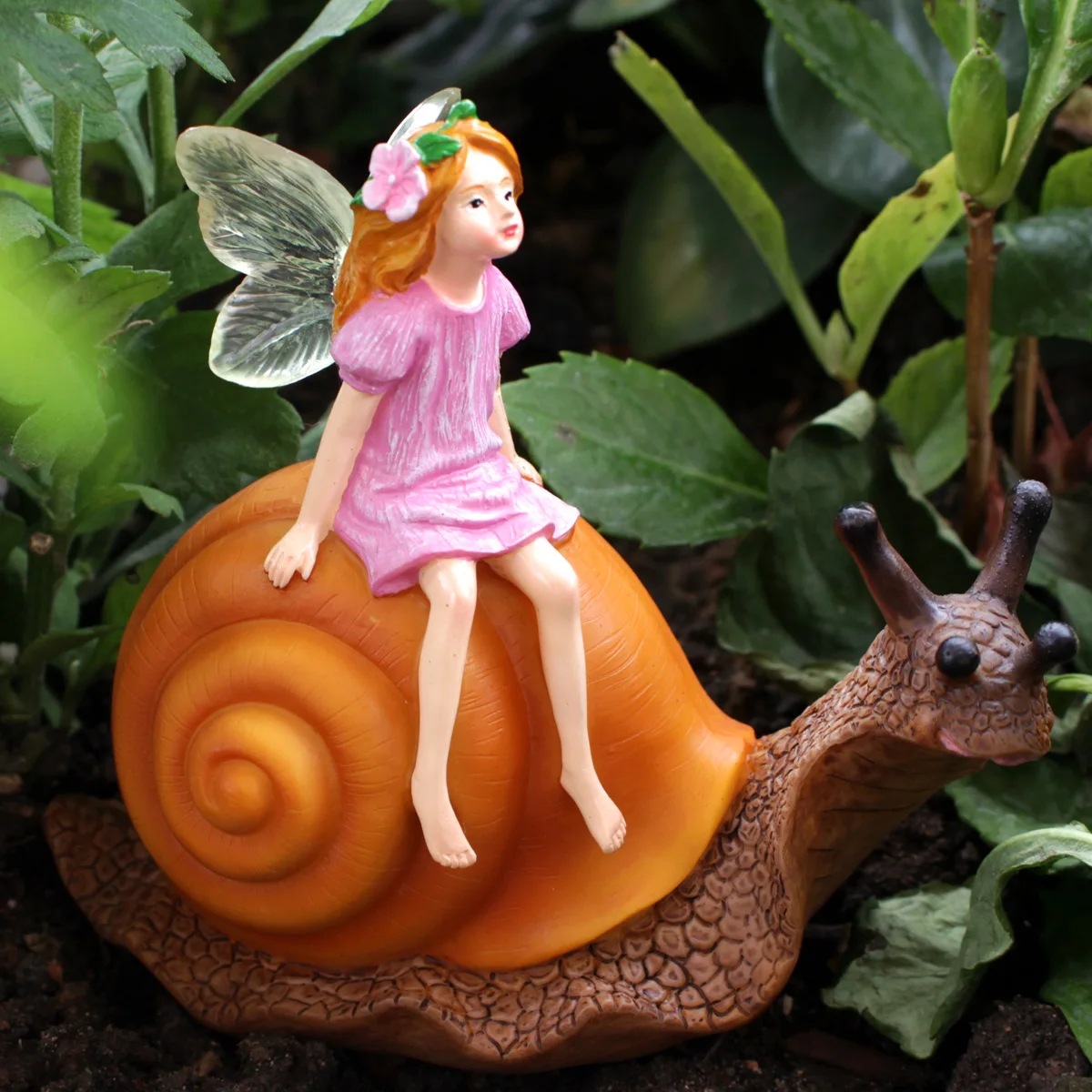 

Glow-in-the-Dark Fairy & Snail Sculpture - Magical Night Garden Accent