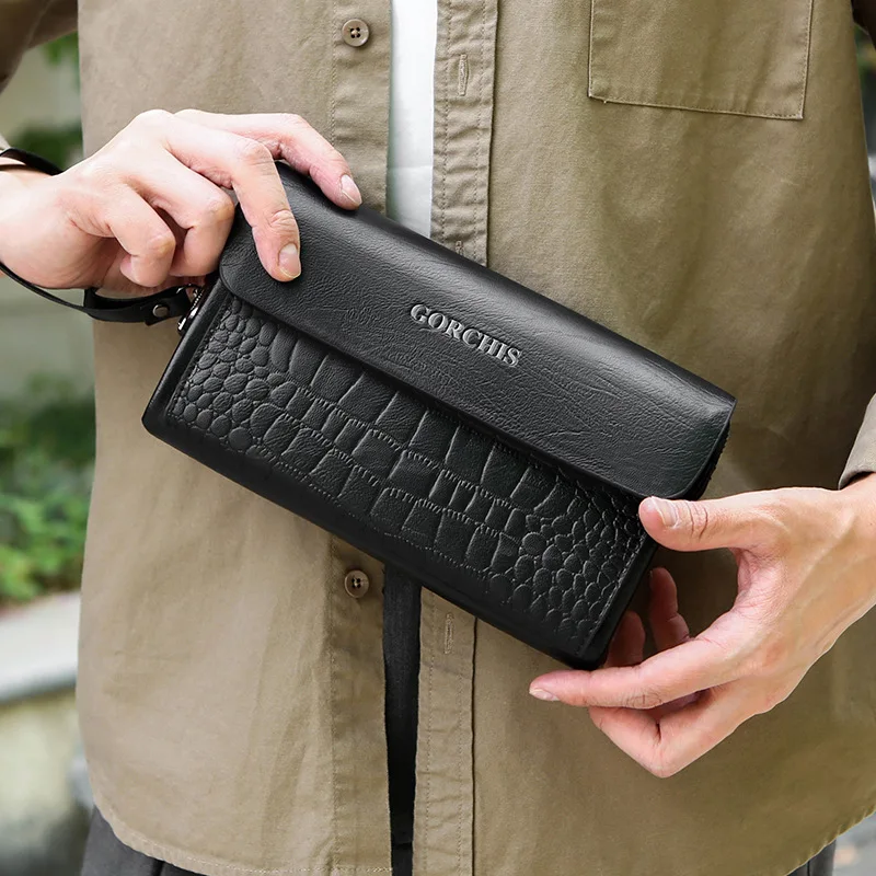 

Crocodile-patterned men's clutch, password lock, anti-theft clutch, multi-slot, large-capacity wallet