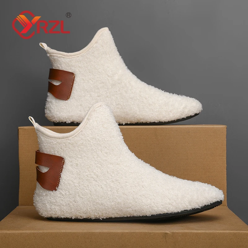 

YRZL Winter Cotton Shoes Men Ankle Boots Warm Slip on Lightweight Slippers Men Plush Indoor Cotton Loafers Men Winter Warm Shoes