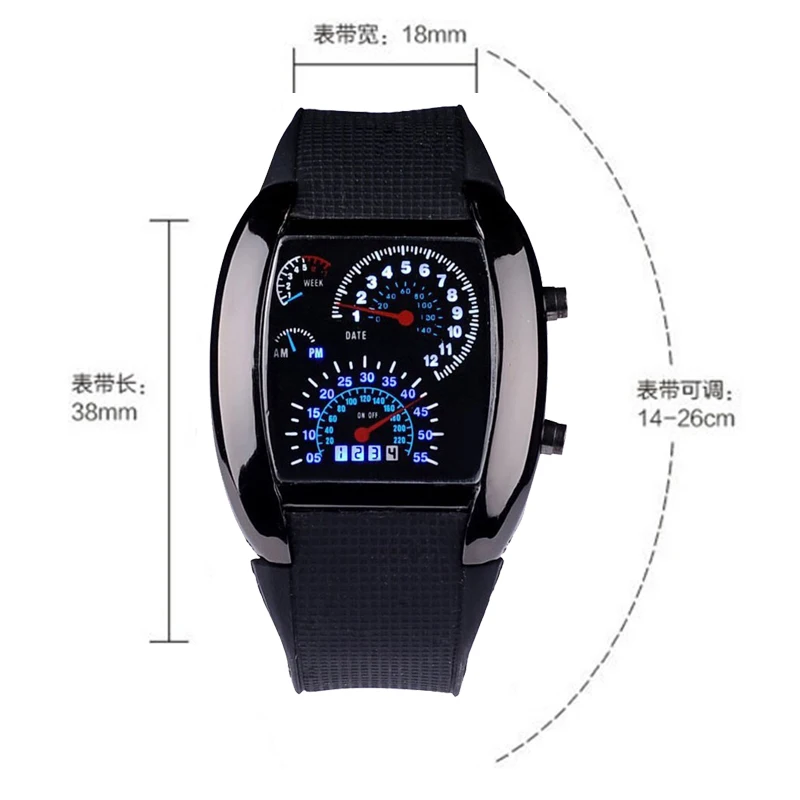 Fashion Men's Sports Wristwatch Racing Dashboard Dial Design LED Electronic Watch Creative Male Digital Watch Clock for Men Teen
