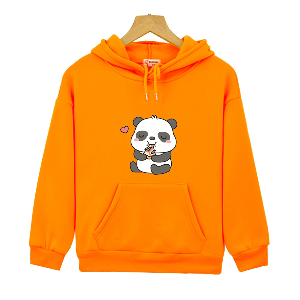 Panda Hoodies Eating Pizza Printed Teen Girls Clothing O-Neck Baby Boys Clothes Sport Kawaii Cute Animal New Spring Pullover Top