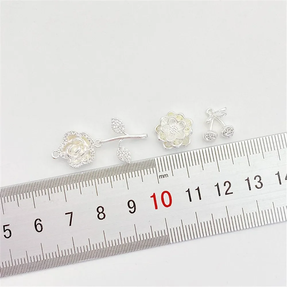 구리 도금 925 실버 컬러 지르콘 체리 로즈 펜던트 비즈 수제 DIY 스트링 팔찌 목걸이 보석 재료