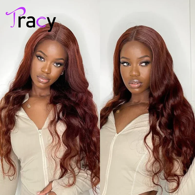 

Tracy Hair Wear and Go Glueless Wig Reddish Brown Glueless Wigs Human Hair Pre Plucked PreCut 4x4 HD Lace Closure Wigs Body Wave