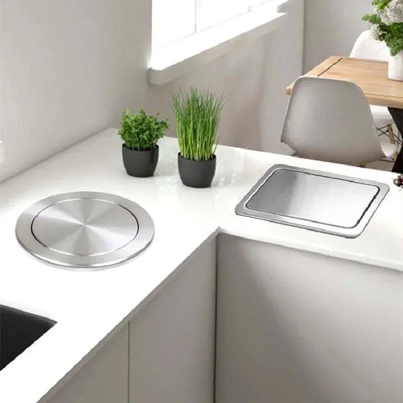 Modern Sink Parts Counter Top Stainless Steel Flush Recessed Swing Flap Lid Cover Trash Can Lid Bathroom Kitchen Accessories