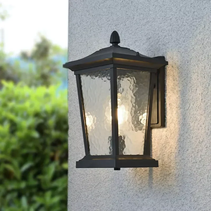 Outdoor Waterproof Balcony Aluminum Wall Lamp LED Transparent Shade for Staircase Courtyard Villa Rooftop Lighting Vintage