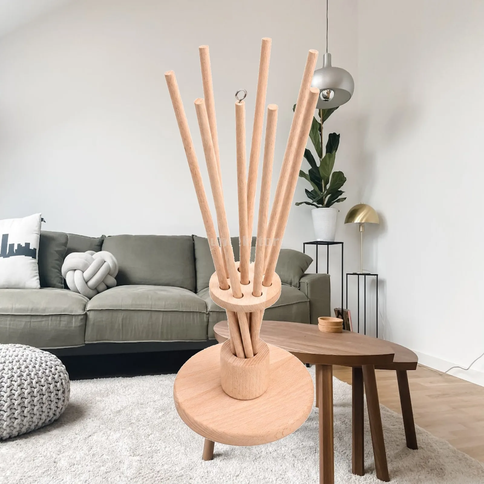 Beechwood Countertop Cup and Mug Drying Rack Natural Wood Wooden Peg Cup Drying Rack Round Base Wooden Mug Stand Freestanding