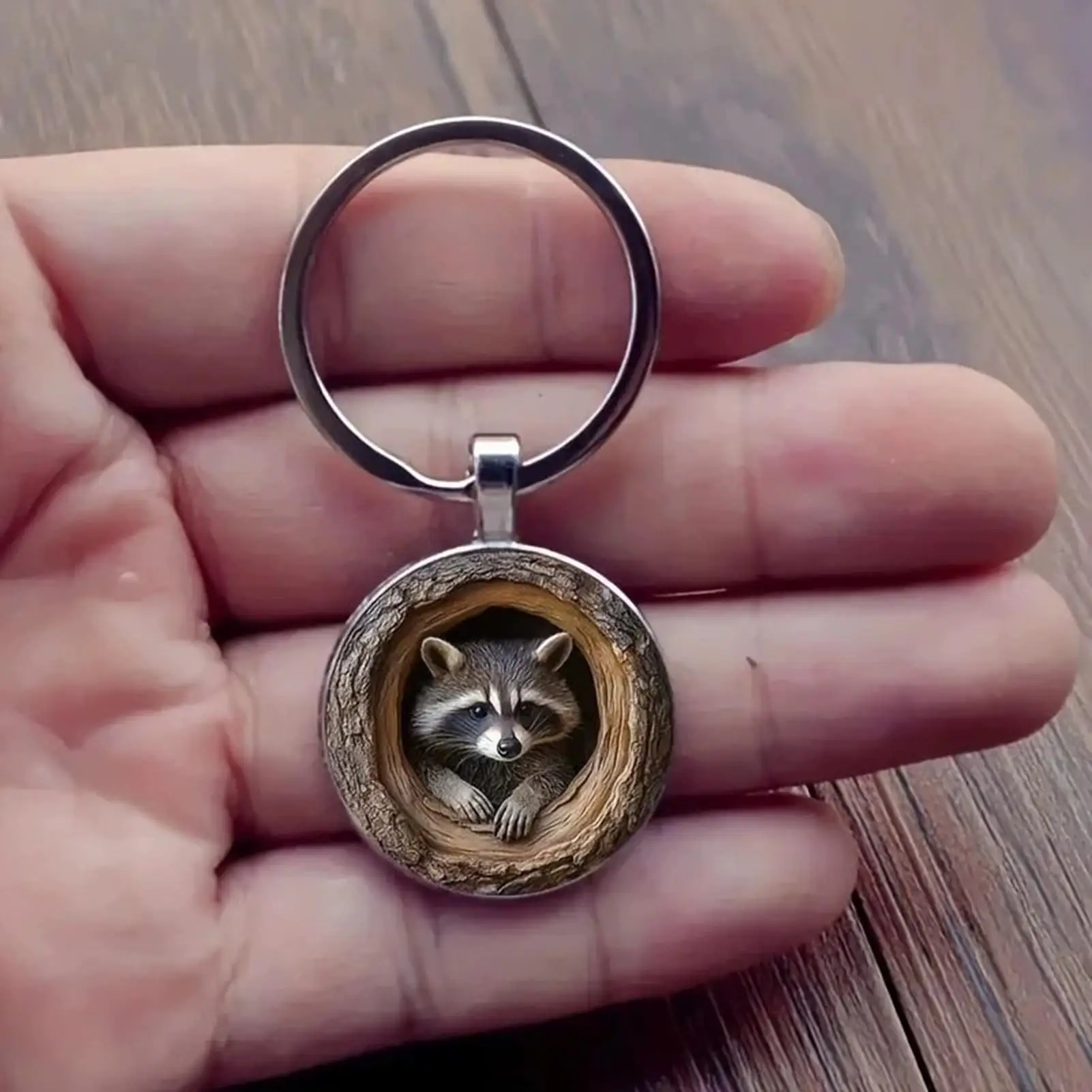 

Raccoon Key Chain Raccoon Tree Hole Backpack Keychain Small Animal Keyring For Wallet Women Purse Decoration Home Backpack