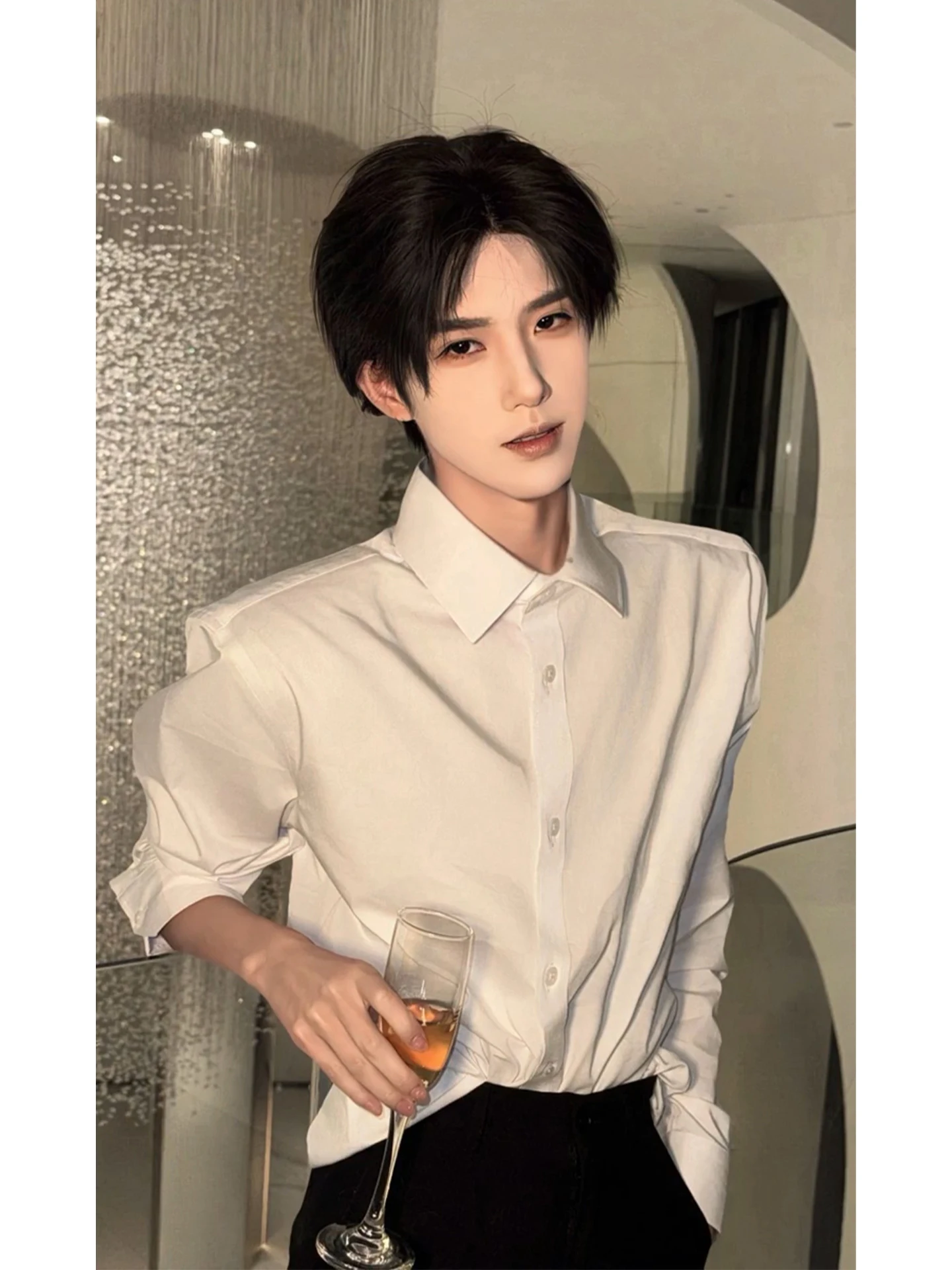 

Naples White Fce Lined Warm irt Men's Autumn Winter Faion Stand Fit Long Sve Button down Anti Wrinkle Deformable