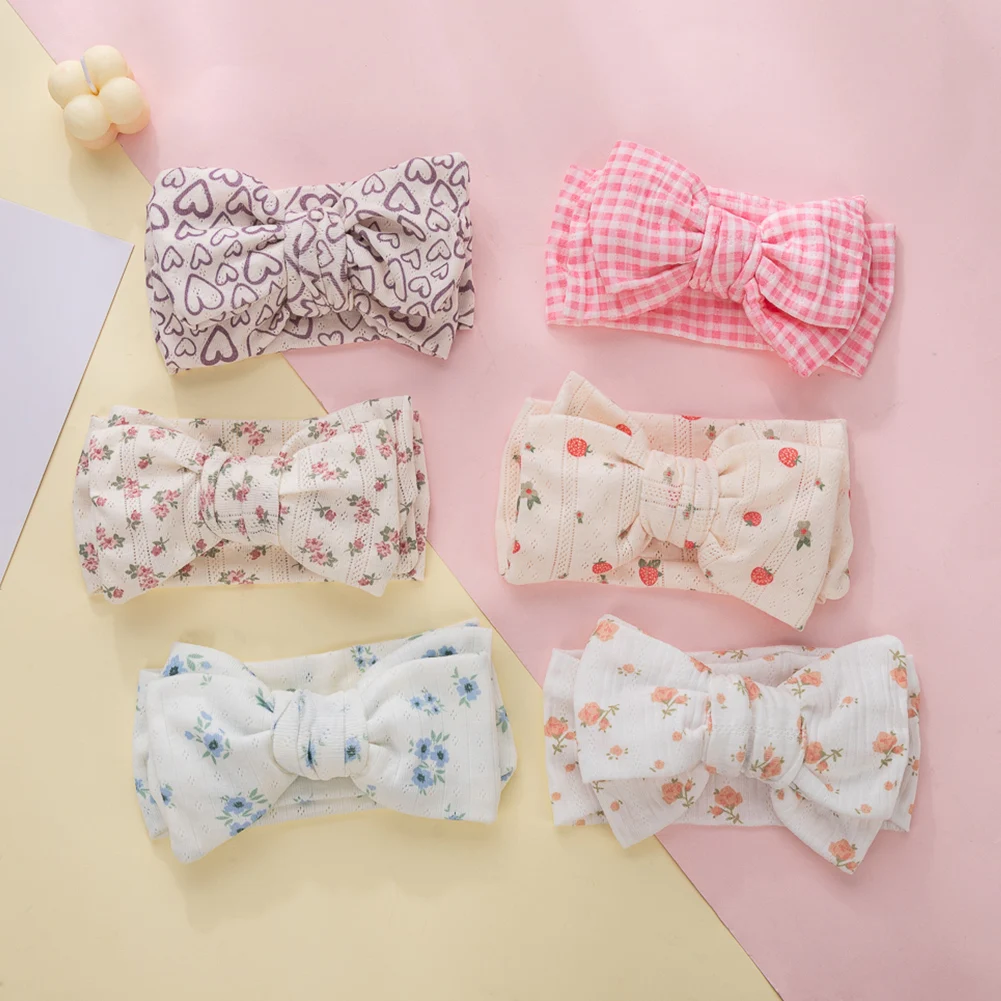 Big Bow Cotton Baby Turban Headbands Flower Print Plaid Hairbands Newborn Girls Ins Headwraps Infant  Kids Hair Accesories