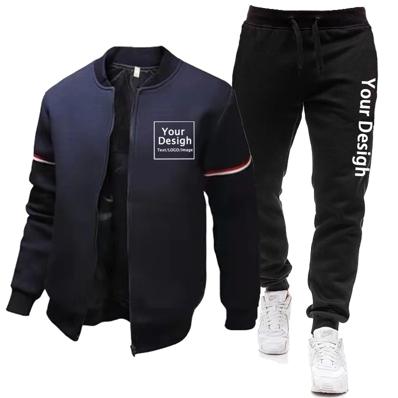 Custom Logo Jacket Sets DIY Your Design Baseball Uniform Windbreak Coat Male Winter Fashion Long Sleeve Trousers Tracksuits Suit