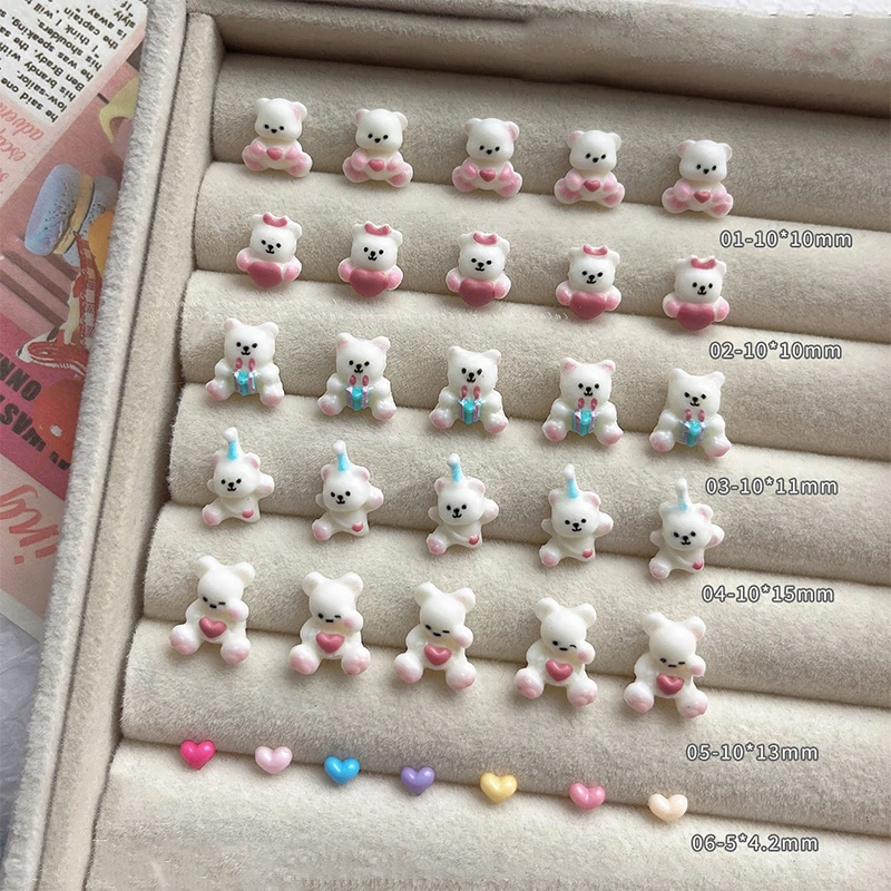

3D Kawaii Resin Colorful Cartoon Bears Nail Charms Heart Nail Art Decoration Accessories DIY Manicure Crafts Charm For Nails DIY