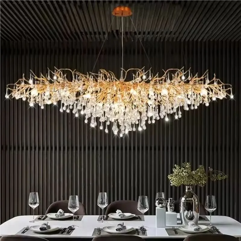 

French luxury crystal chandelier, waterdrop branch design, for dining room, living room, and villa