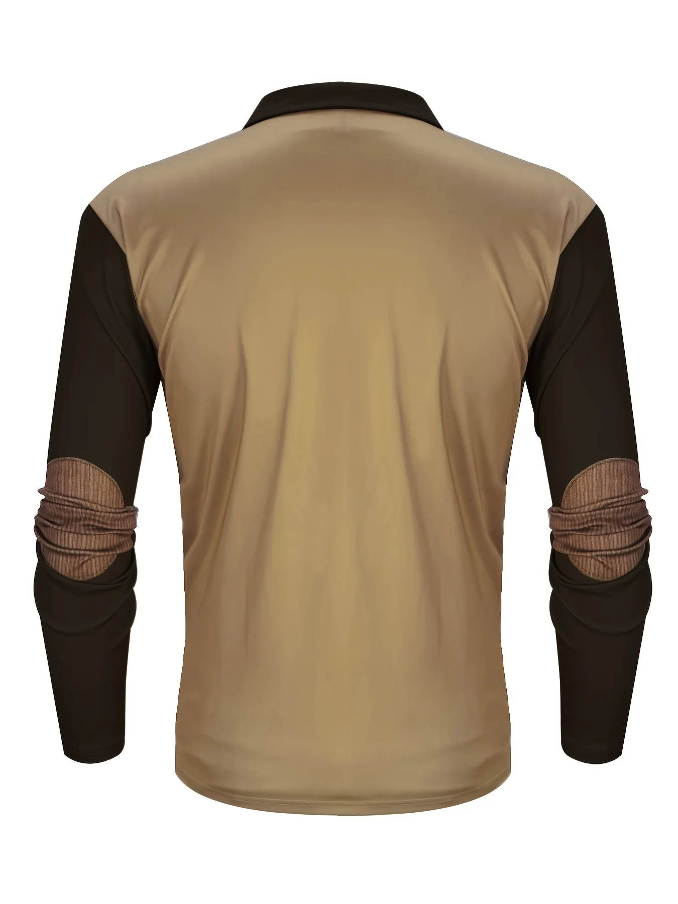 Men's Casual Deer Head Print Two-Color Contrast Color Long Sleeve Zipper Polo Shirt