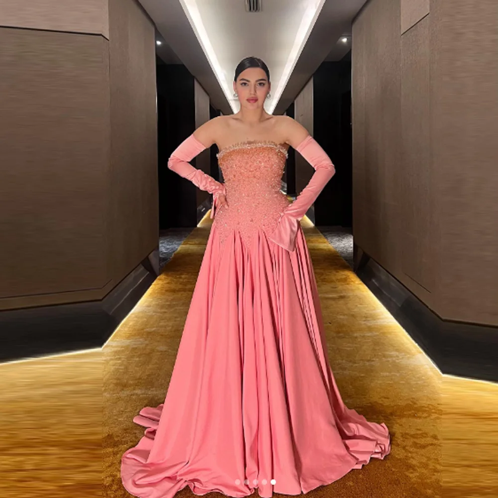 تخصيص كلاسيكي الوردي جيرسي مساء اللباس الرسمي حمالة أكمام فساتين لحضور الحفلات الموسيقية حساسة ألف خط الديكور فساتين المشاهير