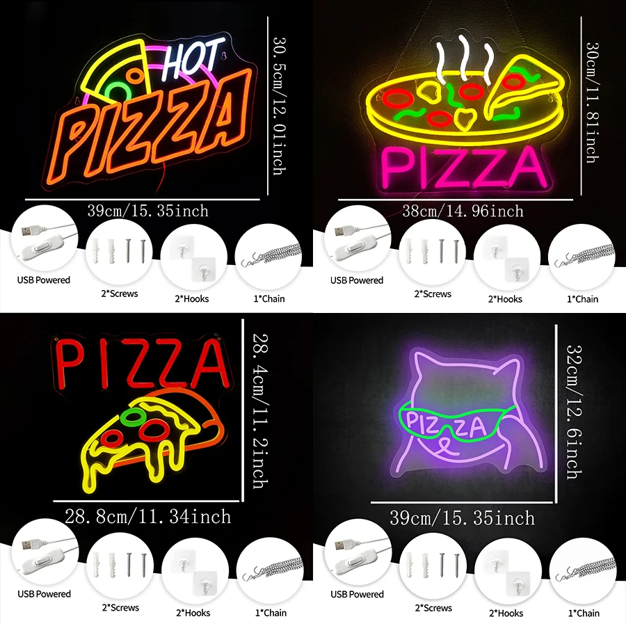 علامة نيون من سلسلة البيتزا لديكور الحائط، لافتة مضيئة لمتجر البيتزا، هدايا حفلات أعياد الميلاد، المطعم، المطبخ، كهف الرجل #2