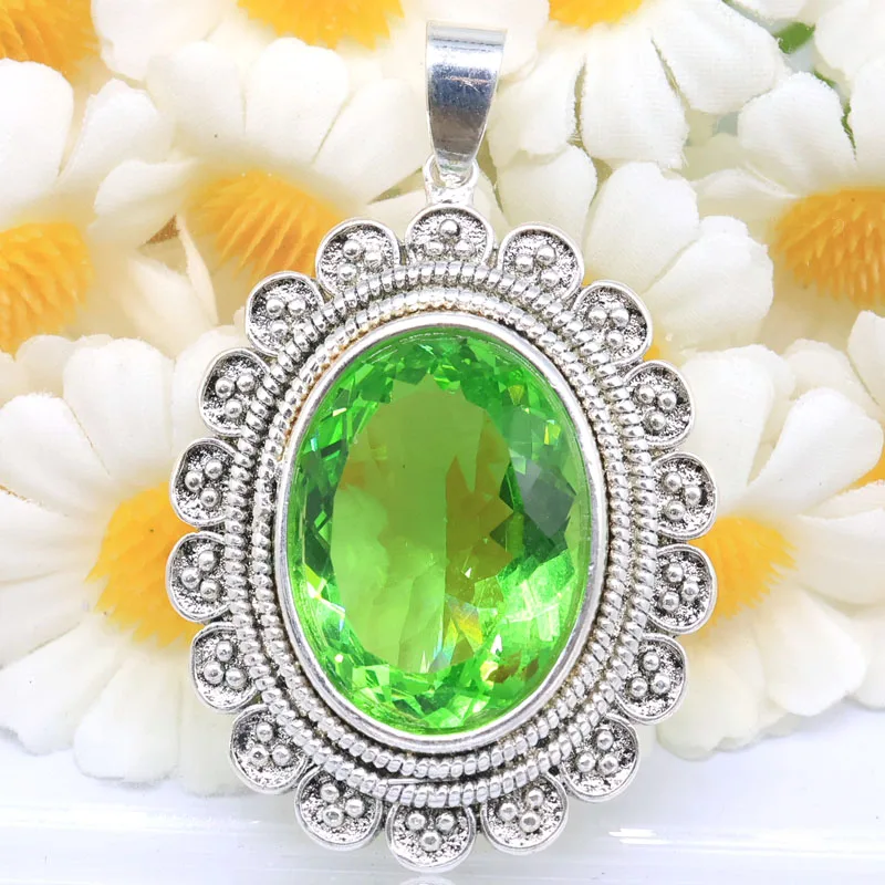 Buy 4 Get 1 Free 45x28mm Pretty 10.2g Created Green Tsavorite Garnet Real Ruby Aquamarine Iolite Silver Plated Pendant