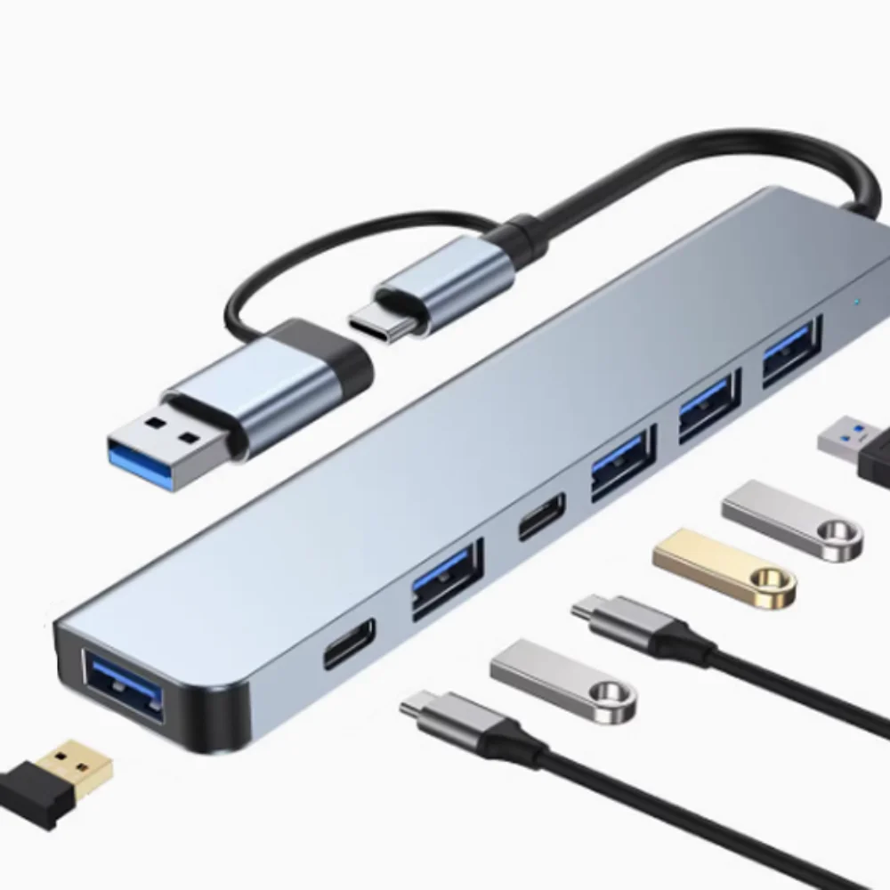 Hub dock di espansione da 1 a 7 tipo C Splitter multiinterfaccia Splitter USB 7 in 1 Docking station multifunzionale grigia di tipo C