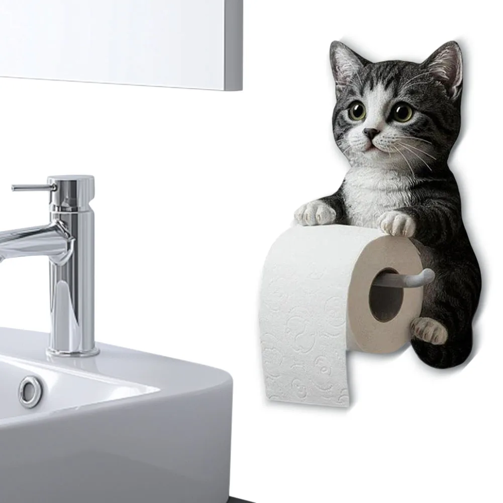 

Wall Mount Toilet Paper Roll Holder Cat Shape Paper Stand Kitchen Bathroom (D)