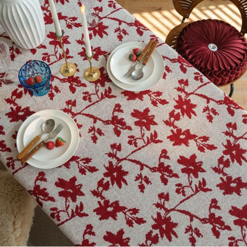 Plant Cotton Tablecloth Jacquard Flower Pattern Waterproof Oilproof Dustproof Thick Table Cover For Party Dining Table Christmas