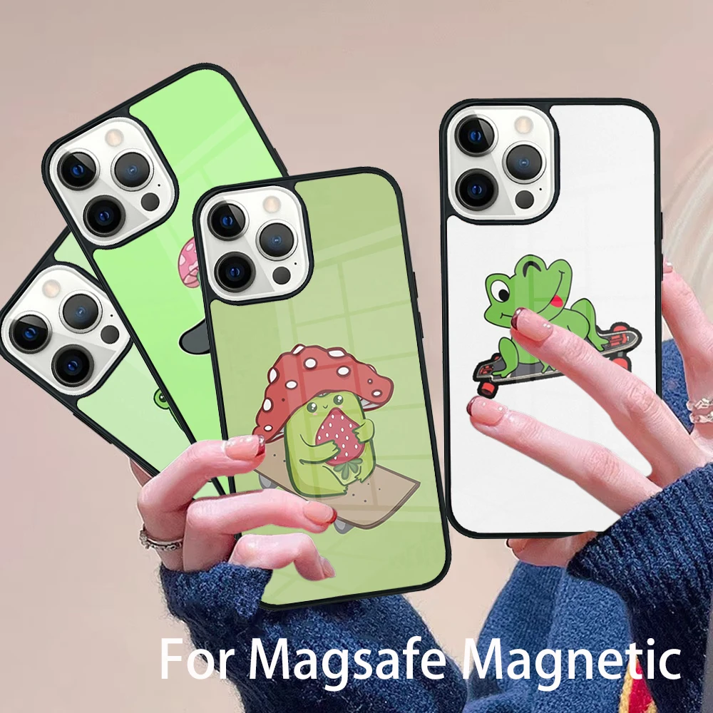 

Frog Skateboard Cute Kawaii Phone Case Magesafe Magnetic Wireless Charge Cover For IPhone 16 11 12 13 14 15 Pro Max Plus Mini