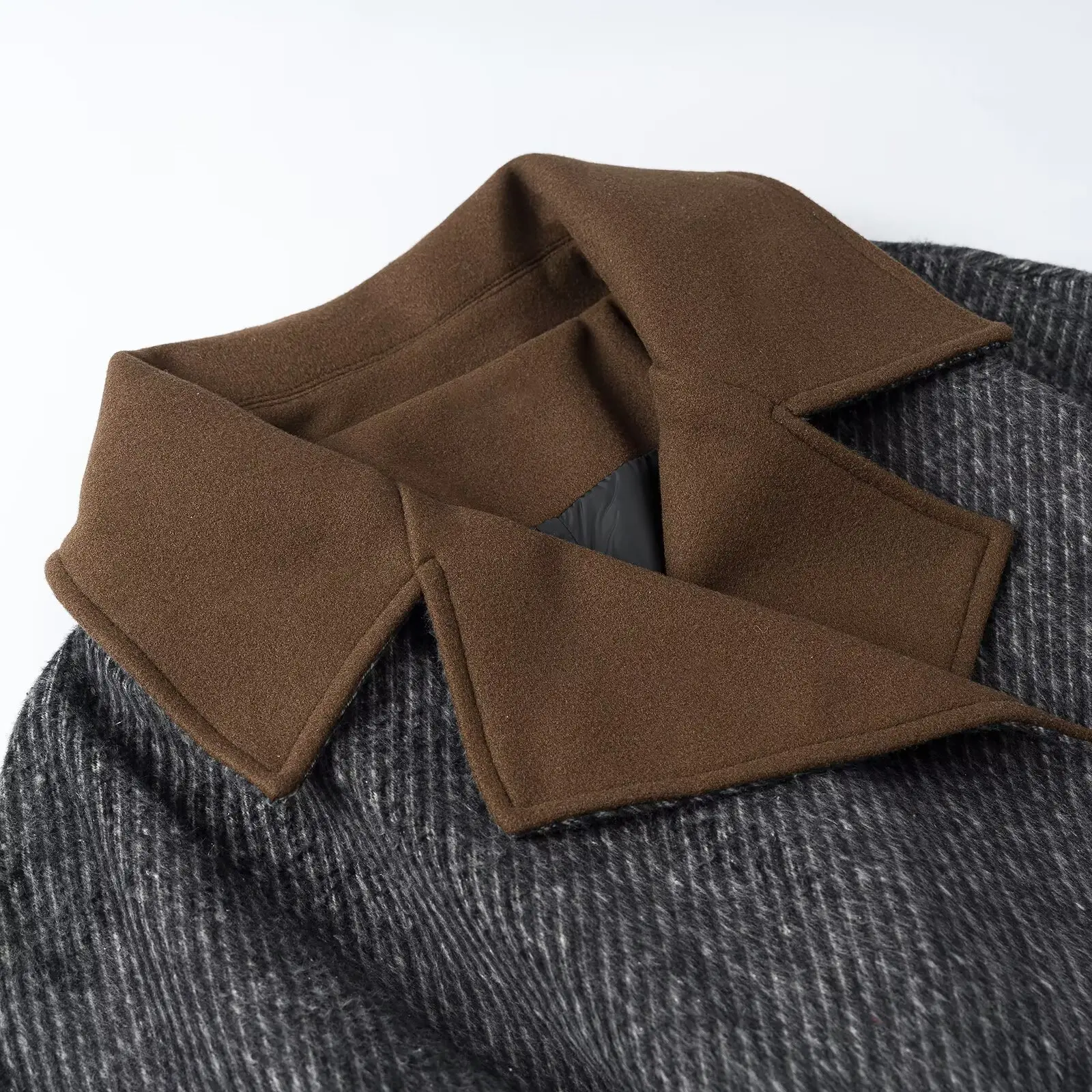 KASLEAD New Women's Fashion High-End Feelings Color Block Collar Belted Woolen Coat Versatile Thick Autumn Online Exclusive P...