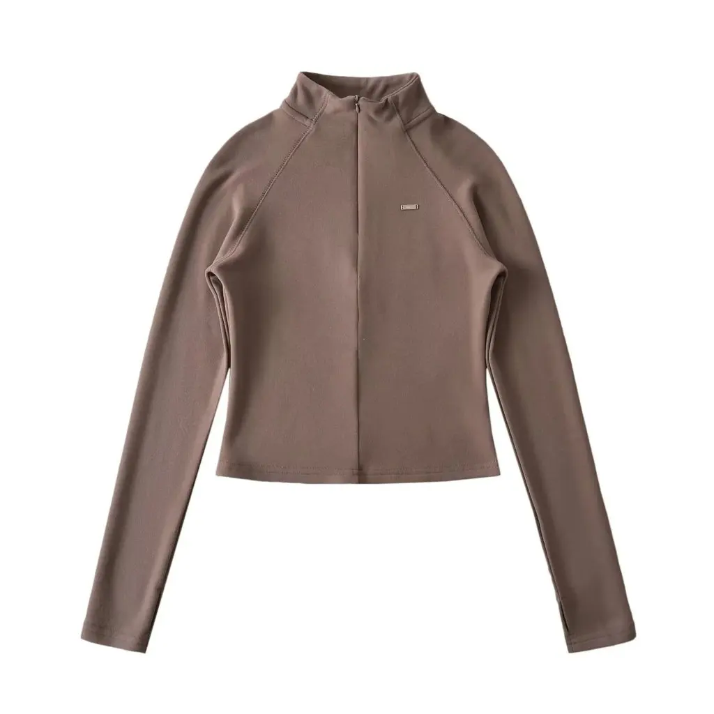 

Women's Slim Fit Fleece-Lined Long-Sleeved T-Shirt Velvet Stand Collar European American Style Autumn Winter Inner Wear Top