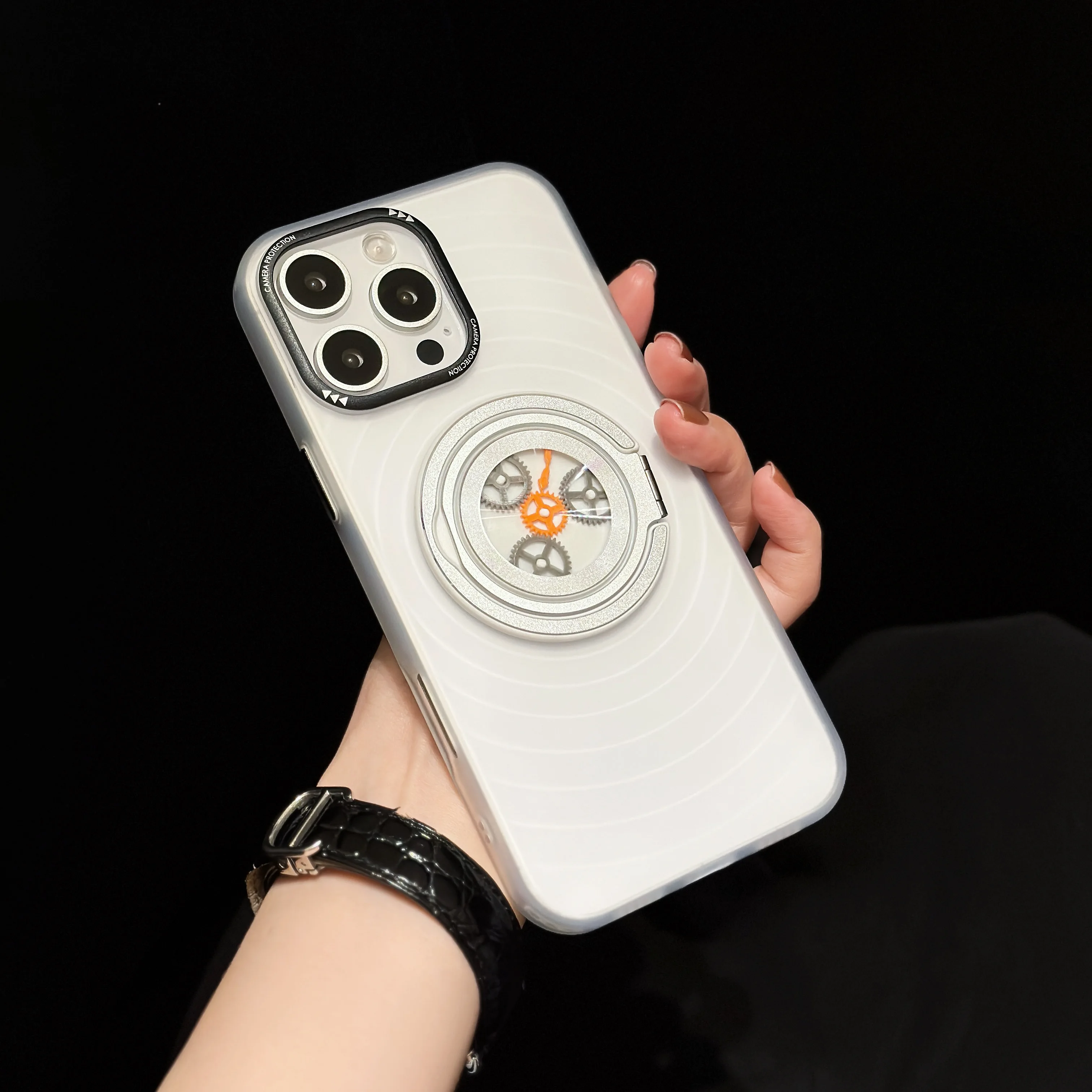 

Чехол для телефона с держателем шестерни с водной рябью MINISO, подходит для Apple 14/15/16 ProMax с мягкой рамкой и полным объемным магнитным всасыванием