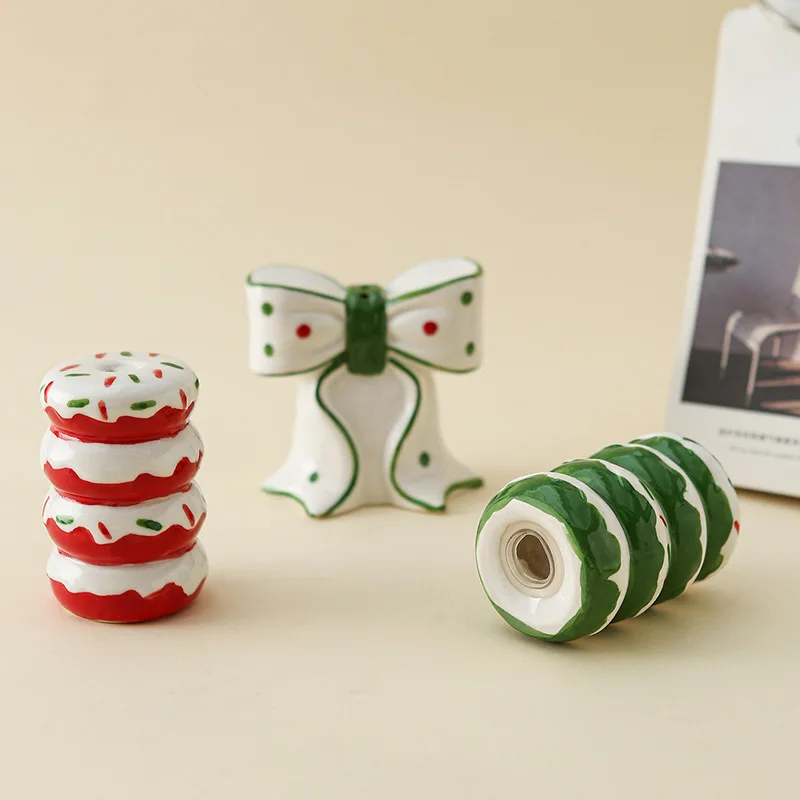Nordic Hand-painted Bow Shape Ceramic Seasoning Bottle Living Room Kitchen Dining Table Hotel Salt and Pepper Bottle Craft Decor