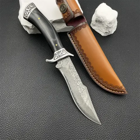 Hohe Härte VG10 Damaskus Klinge Ebenholz Griffe Taktisches Jagdmesser, Kampfmesser Überleben Outdoor Wildnismesser