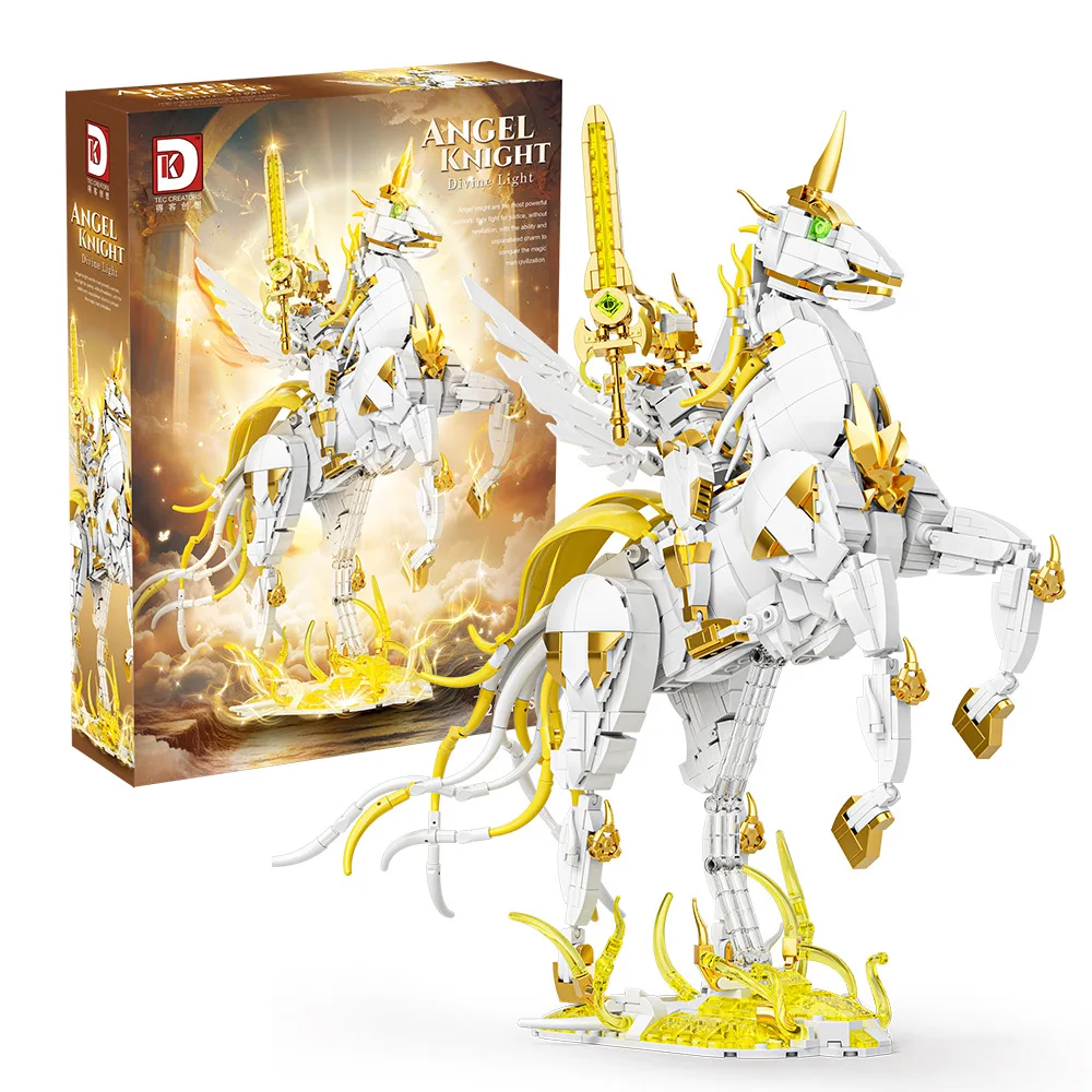 MOC Angel Rider Building Blocks Angel Sword Gold Fighting Horse DIY Assemble Collection Model Toys For Kid Adult Christmas Gift