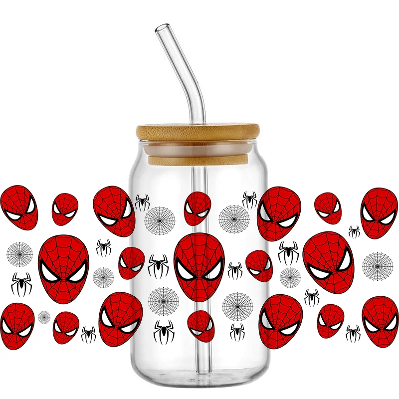 Miniso Spiderman various UV DTF Sticker For 16OZ Libbey Glass Cup Can Cartoon Cars Wrap Transfer Sticker Custom Labels DIY Logo