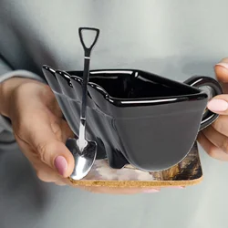 340ml Novel Ceramics Mugs Excavator Bucket Model Coffee Mug With Spade Shovel Spoon For Dessert Funny Mugs Cake Cup Gift Canecas