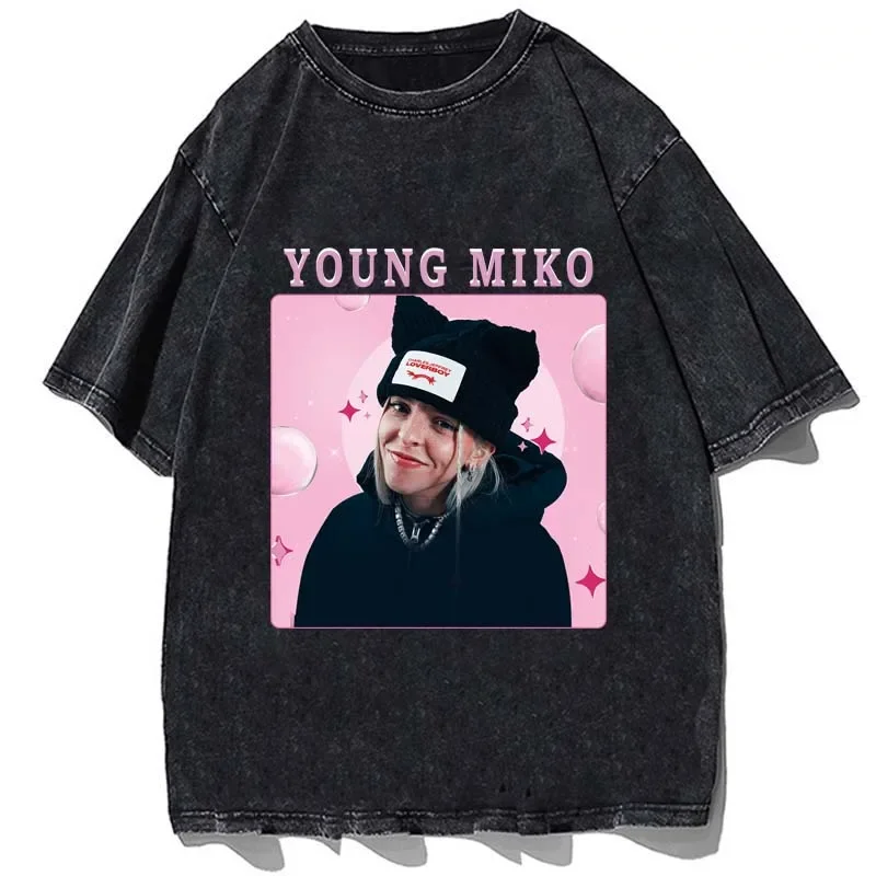 Trap Kitty Graphic Shirt Hip Hop Young Miko Printed Tshirt Vintage Cotton Oversize T Shirt Men Casual Loose Streetwear Tees Tops