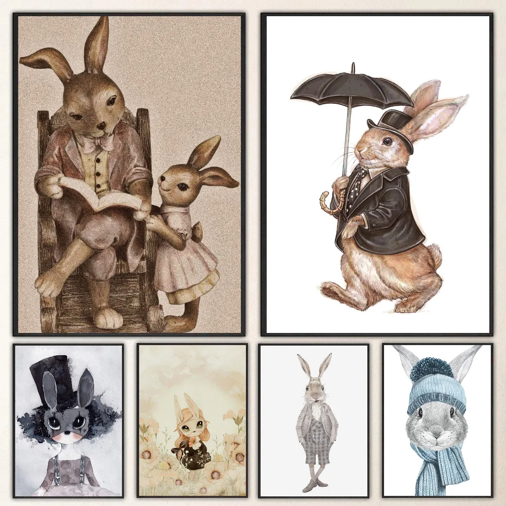 1pc Mrs M-Mighetto Vintage Princess Bunny Poster Self-adhesive Art Waterproof Paper Sticker Coffee House Bar Room Wall Decor