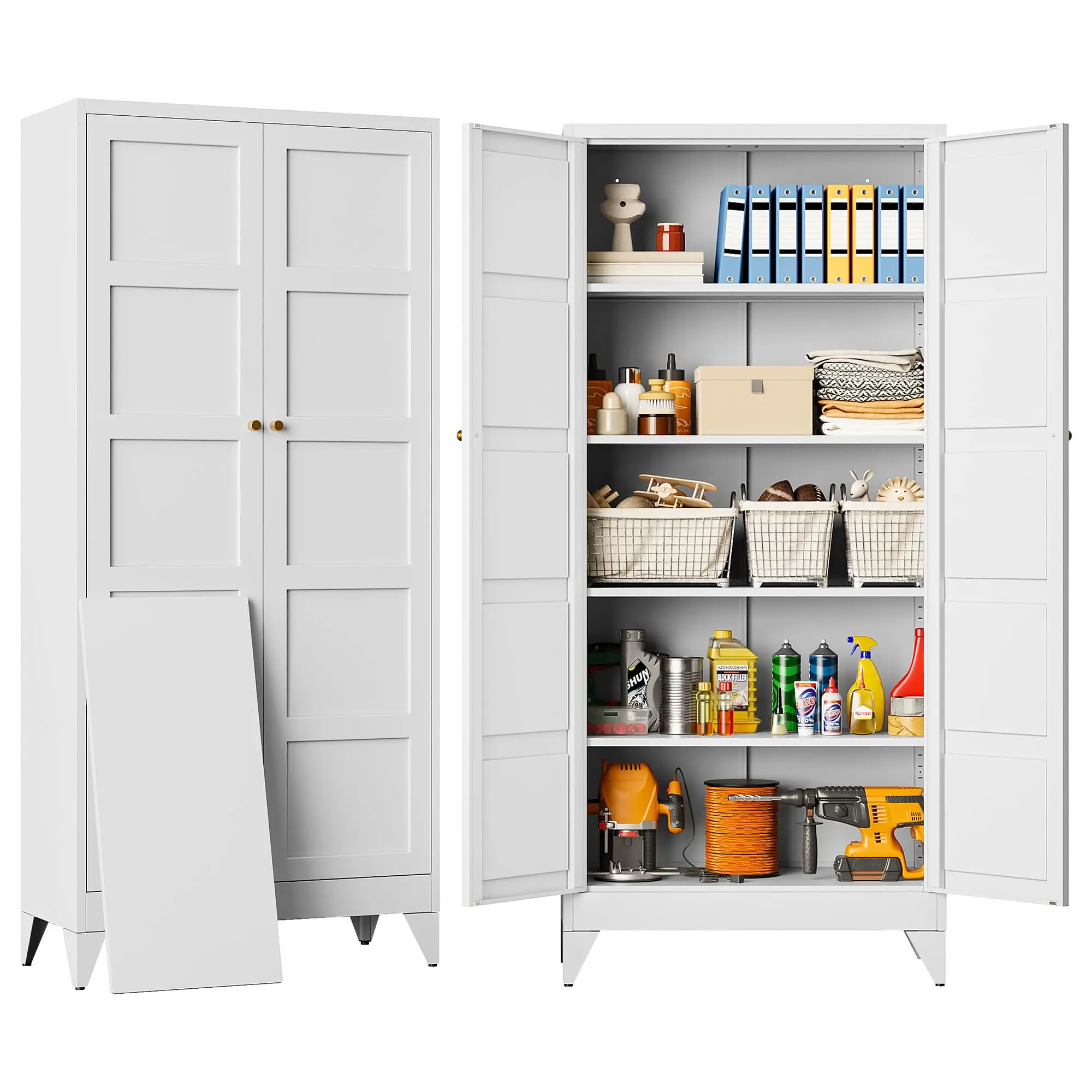 Wide & Deep Pantry Storage Cabinet with 2 Doors and 5 Shelves,72 inch Tall Metal Storage Cabinet,Large Cupboard,White Cabinets