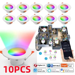 1-10PCS Tuya 블루투스 스마트 통 풀 컬러 디 밍이 가능한 LED 천장 매립 조명 블루투스 제어 스포트라이트 10W