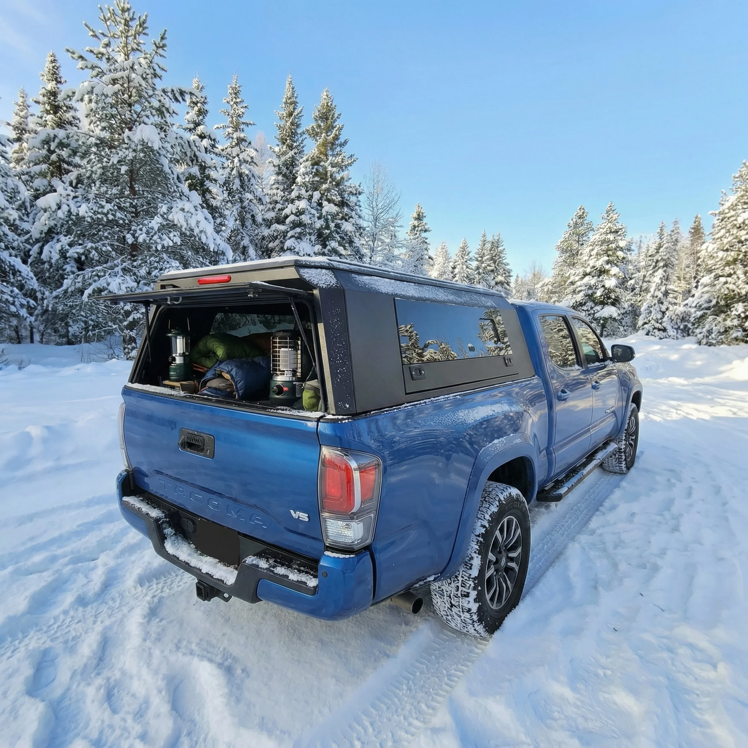 

Top Grade 4x4 Truck Bed Build Topper Weatherproof Truck Bed Cover Topper Camper Shell for Toyota Tacoma 5.0FTwith Molle Panels