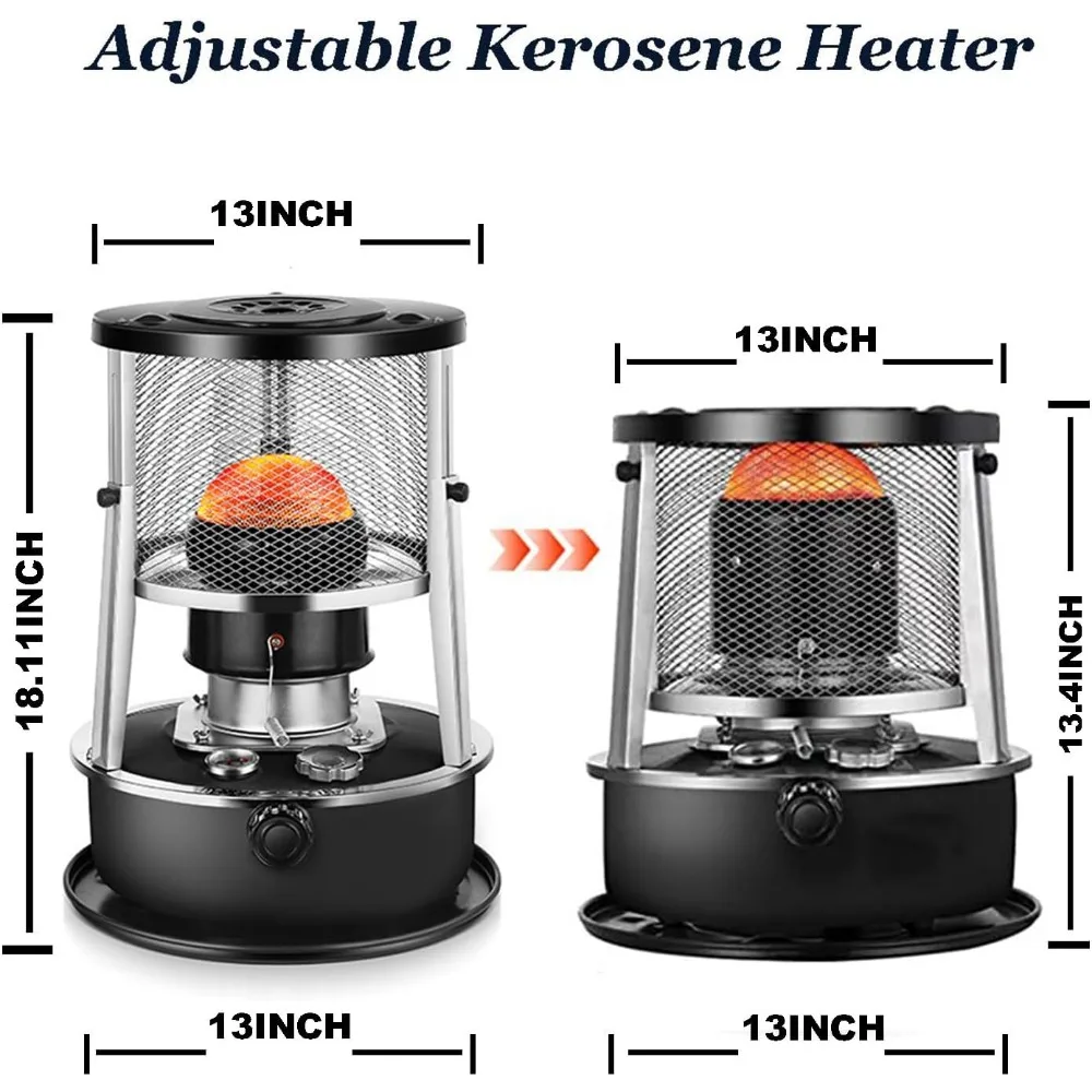 Aquecedor radiante a querosene portátil para acampar, caçar, cozinhar, casa, garagem e preparação para emergências, preto