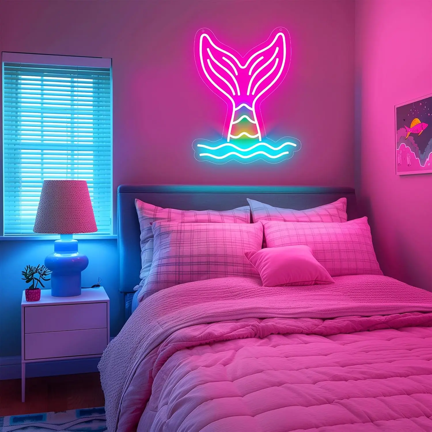 15.7x12.6in حورية البحر ذيل النيون جدار ديكور مشرق مصباح ليد مصباح فتاة السرير غرفة نوم عيد ميلاد زينة عيد الميلاد هدية عاشق البحر