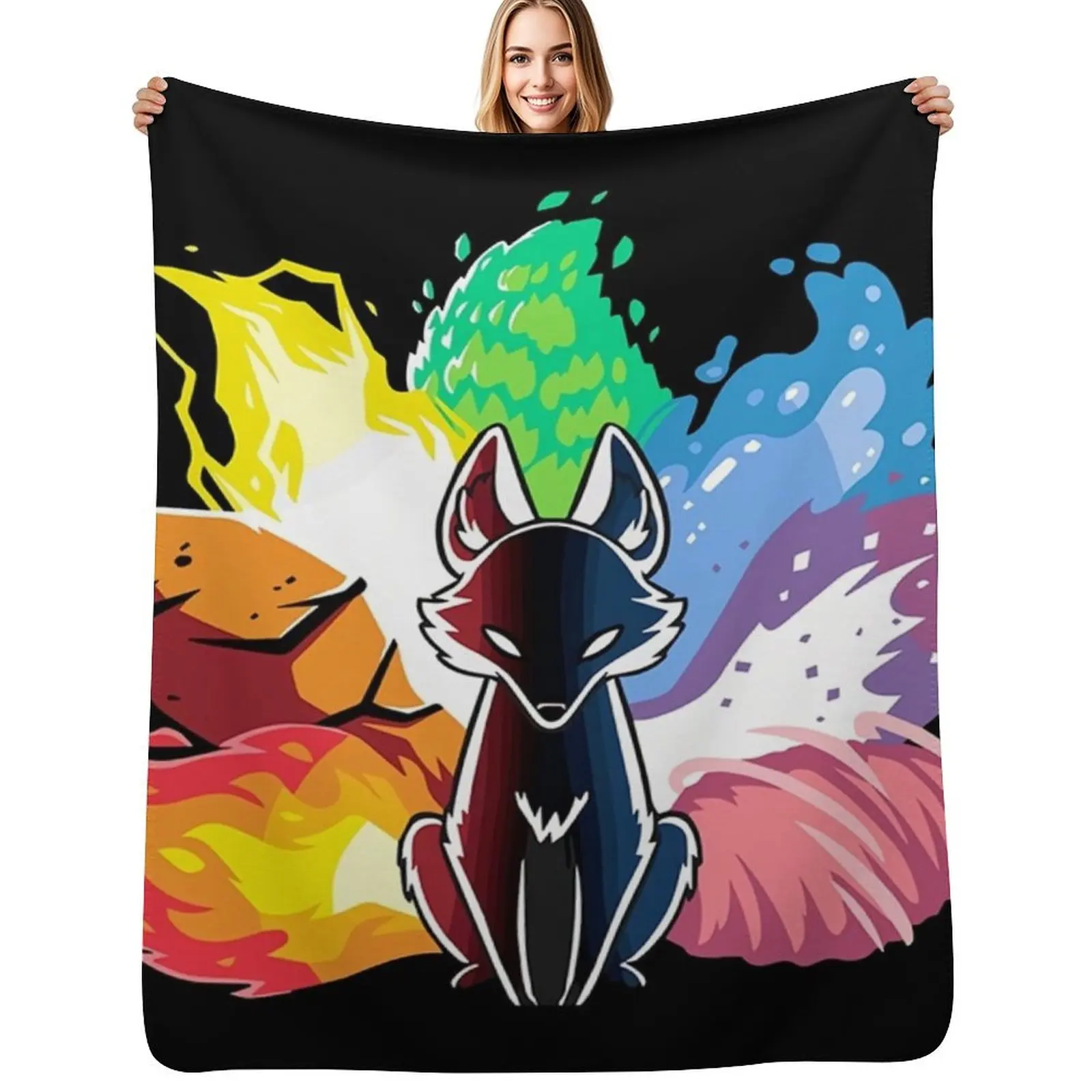 Nine Tail Fox Kitsune Throw Blanket Warm Plush Fuzzy Blanket for Living Room