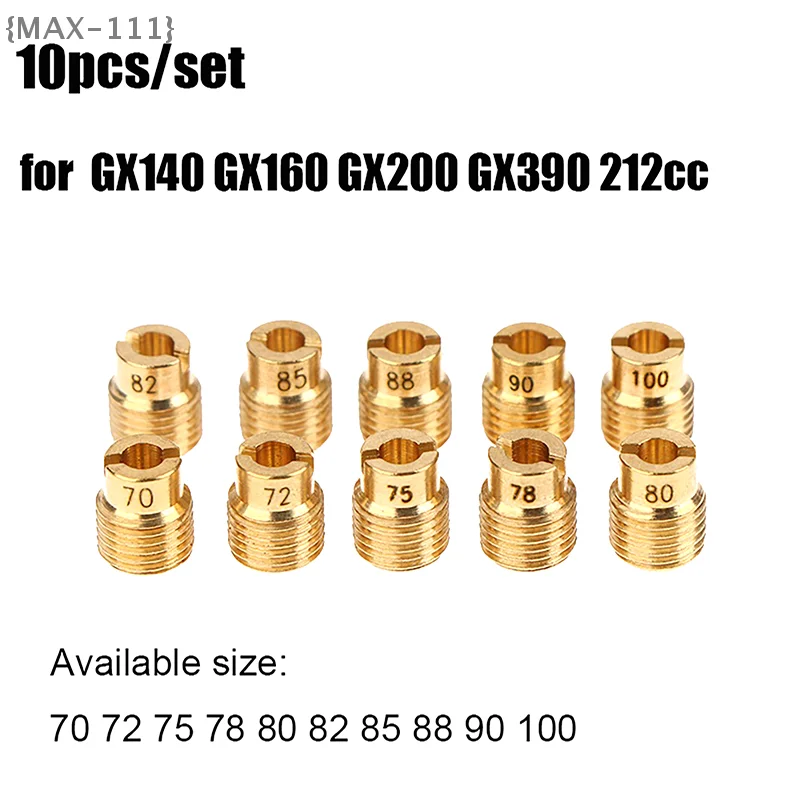 

【F2-MAX111】Набор из 10 сопел медленной подачи воздуха для мотоциклетных карбюраторов - основные сопла FCR для GX140 GX160 GX200 GX390 212CC, мини-мотоциклов и картов
