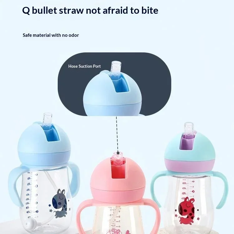 

300ml Straw Cup with Handles, Anti-Choke Leak Proof V-Shaped Straw, BPA-Free Food Grade Toddler Drinking Bottle for Baby