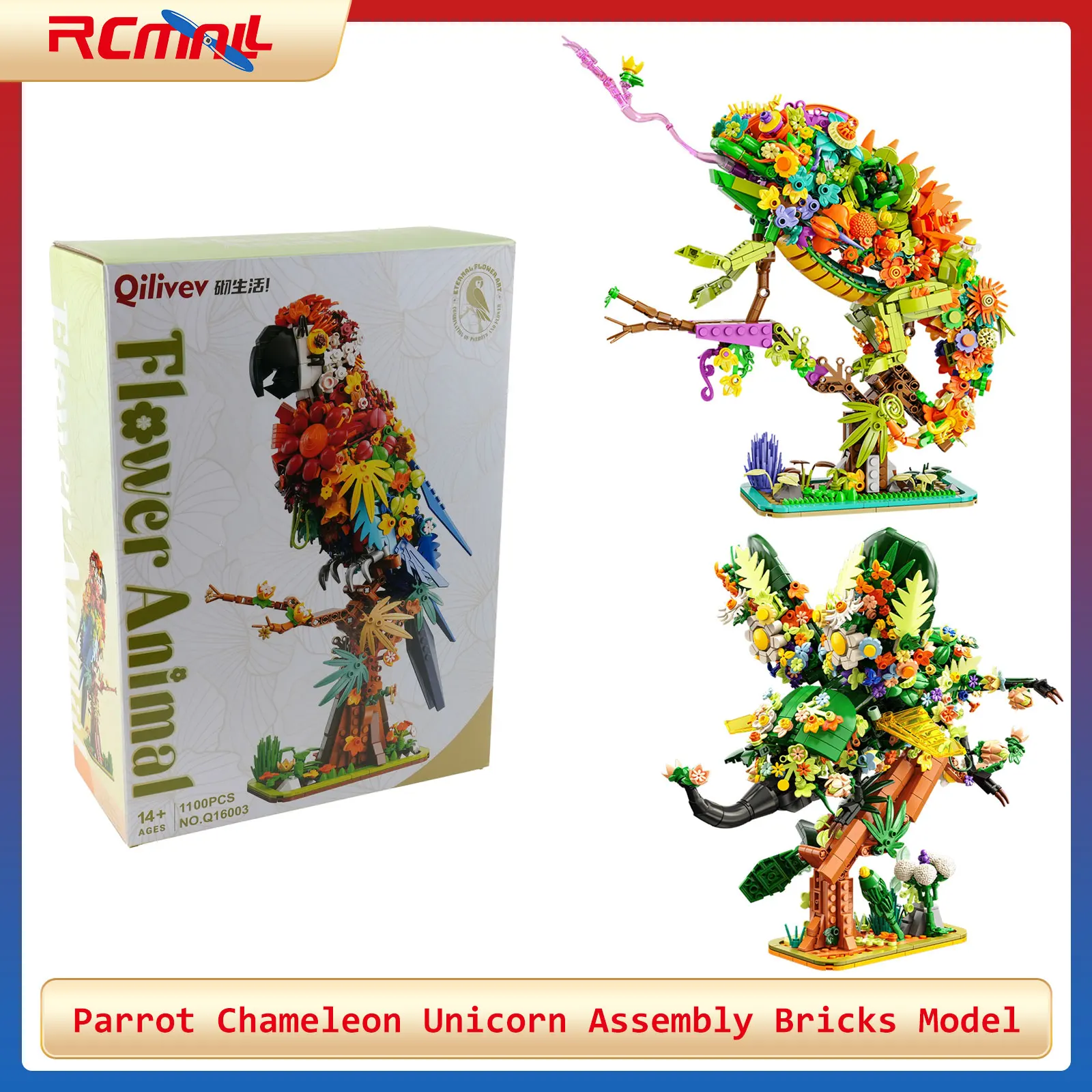 MOC Flores e Animais Série Papagaio Modelo Decorativo de Exibição Camaleão Unicórnio Blocos de Montar Brinquedos Ornamentos para Casa