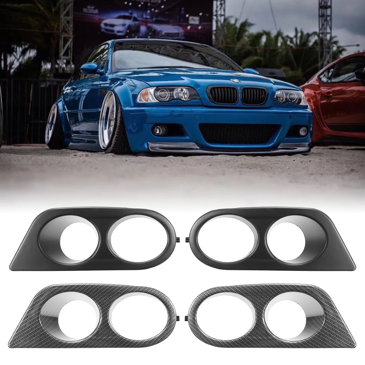 2PCS Black Carbon Fiber Look Fog Light Cover Grille Surround Air Duct For BMW E46 M3 2001-2006 Car Accessories 2 Door