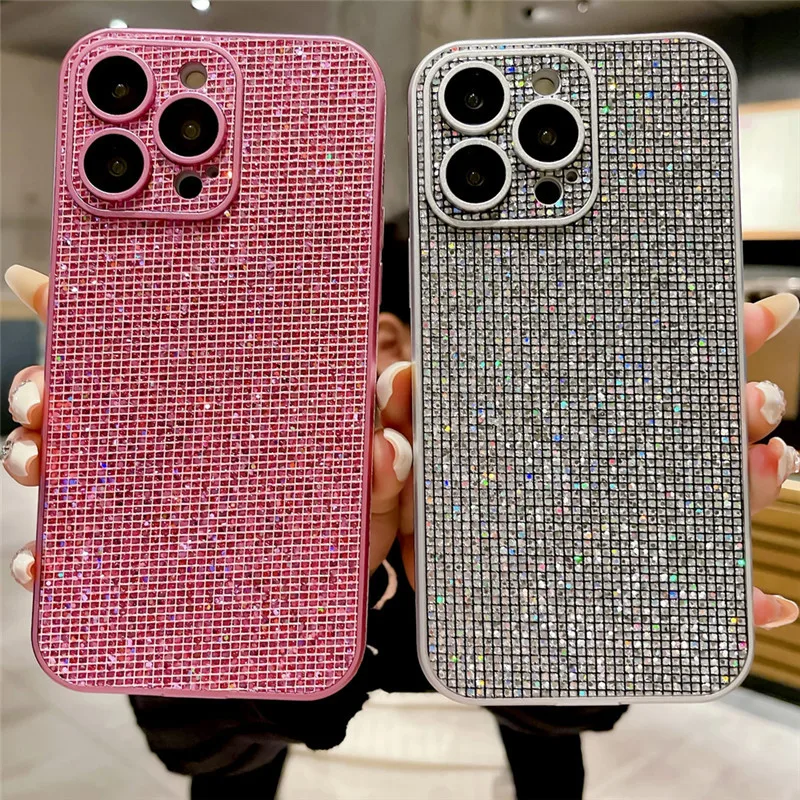 Ottwn Luxury Glitter Rhinestones Phone Case For iPhone 14 11 12 13Pro Max 14Pro Max Shniy Diamond Shockproof Silicone Back Cover