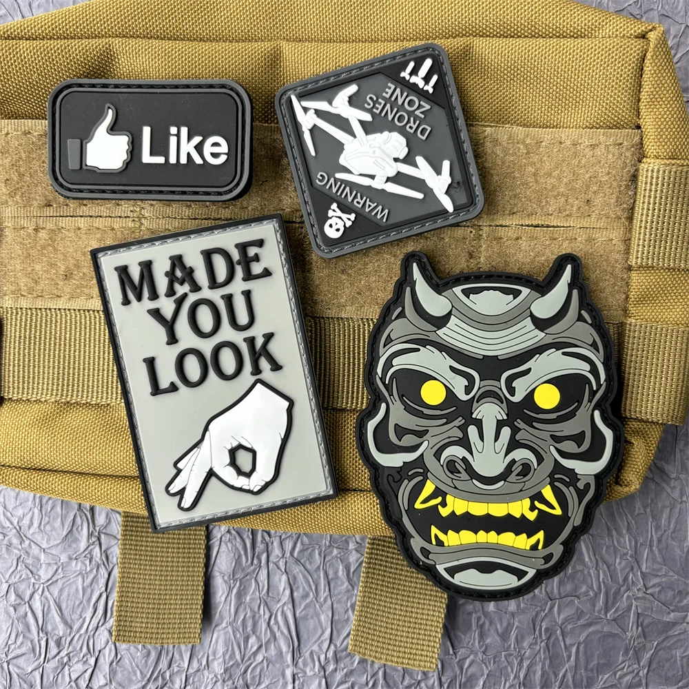 MADE YOU LOOK Patch PVC  Hannya Mask Morale Badge Hook and Loop Patches Backpack Military Tactical Equipment