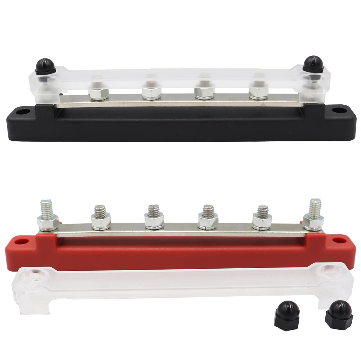 RV Yacht M6 Red Black Single Row 4-Way, 150A, 12-48V Busbar Copper Terminal