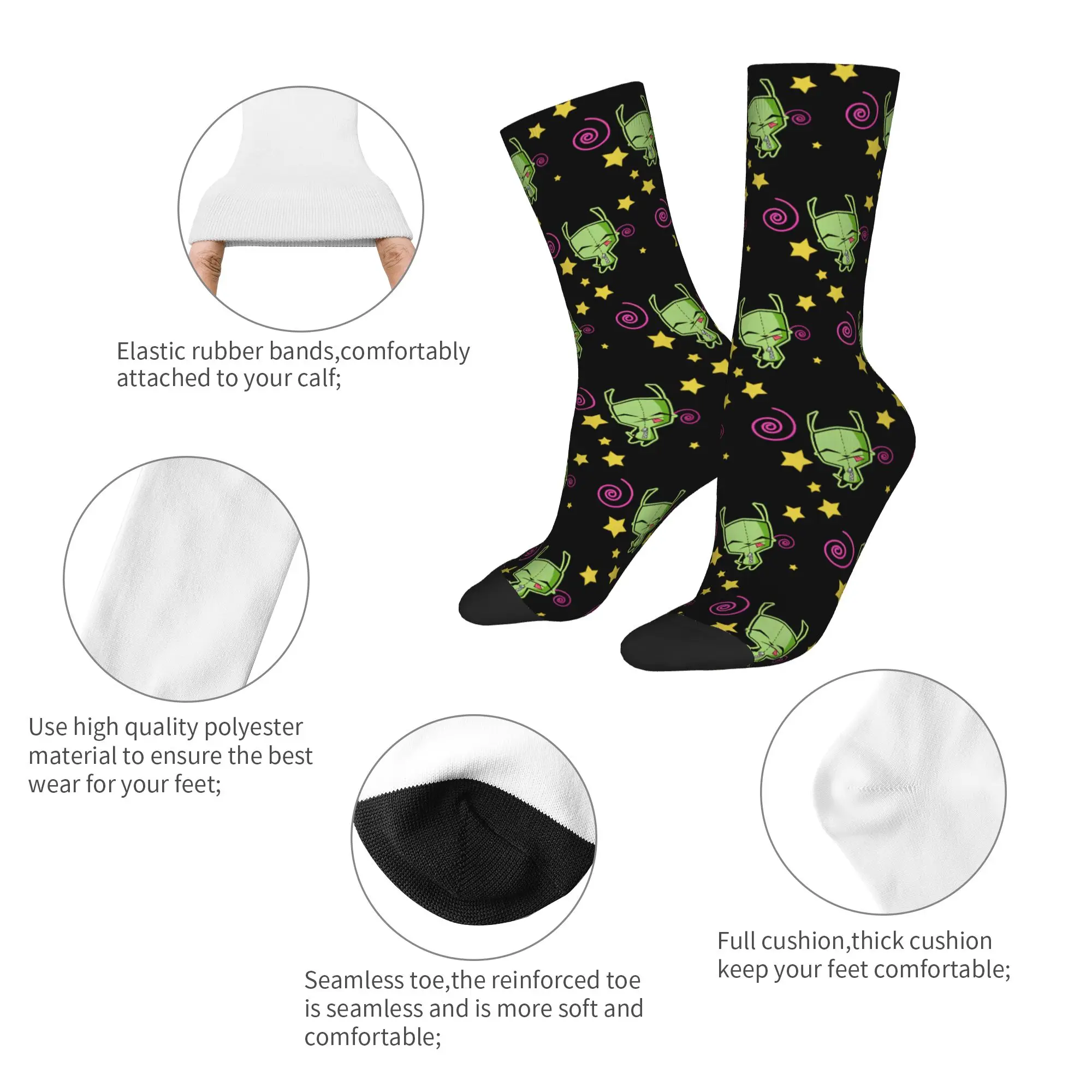 Funny Gir Invader Zim Cartoon Skateboard Socks  Polyester Crew Socks for Women Men Non-slip