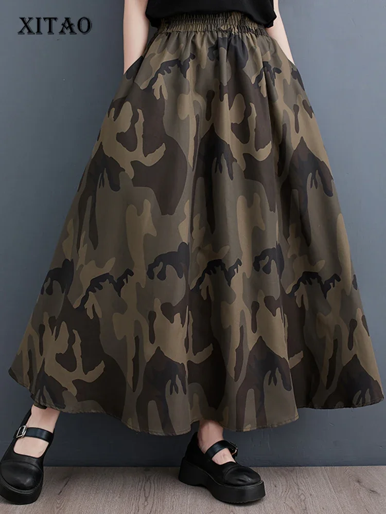 

XITAO Casual Print Skirt Temperament Camouflage All-match Women 2024 Summer New Arrival A-line Loose Trend Fashion Skirt HQQ0843