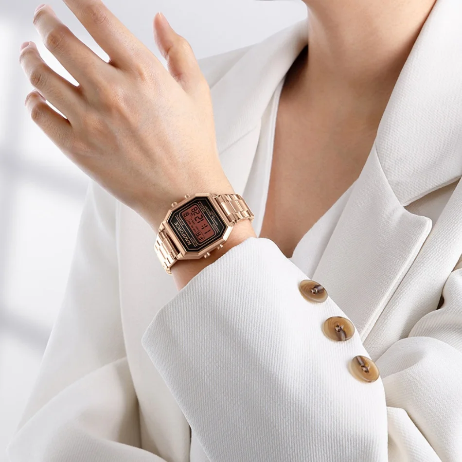 

NAVIFORCE Роскошные женские электронные часы с дисплеем даты, элегантный светящийся режим, светодиодная лампа, 3 атм, водонепроницаемые часы с ремешком из нержавеющей стали